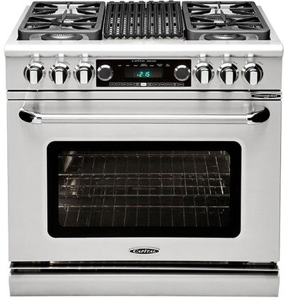 Capital 36" Connoisseurian Series Freestanding Dual Fuel Range with 5.4 cu. ft. Electric Oven in Stainless Steel (CSB362G2) Ranges Capital Natural Gas 4 Sealed Burners and 12" Grill 