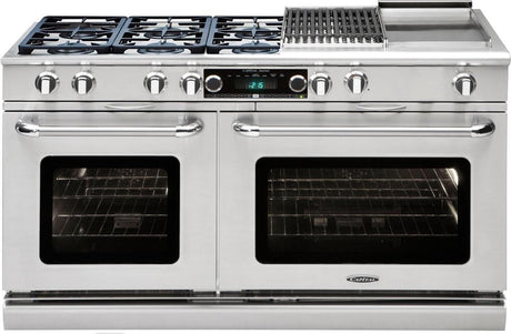 Capital 60" Connoisseurian Series Freestanding Dual Fuel Range with 9 cu. ft. Total Capacity Self Clean Double Ovens in Stainless Steel (CSB606BG) Ranges Capital Natural Gas 6 Sealed Burners, Grill, and Griddle 