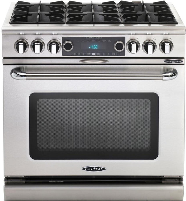 Capital Connoisseurian Series 36" Freestanding Dual Fuel Range with 6 Open Burners, 5.4 cu. ft. Electric Oven, Grill and Griddle Options, in Stainless Steel (COB366) Ranges Capital Natural Gas 6 Open Burners 