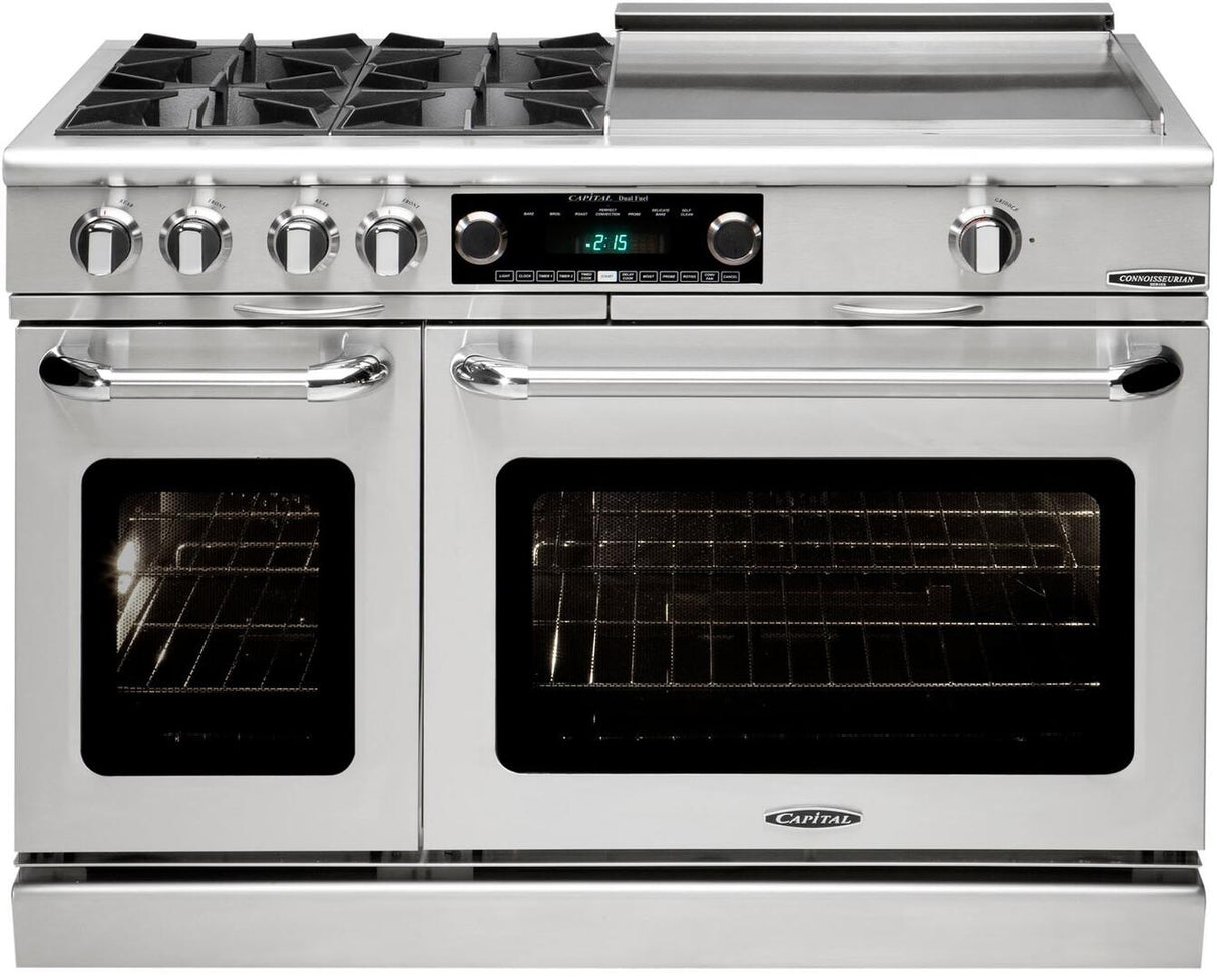 Capital Connoisseurian Series 48" Freestanding Dual Fuel Range with 7.8 cu. ft. Double Electric Ovens in Stainless Steel (COB484B2) Ranges Capital Liquid Propane 4 Open Burners and 24" Griddle 