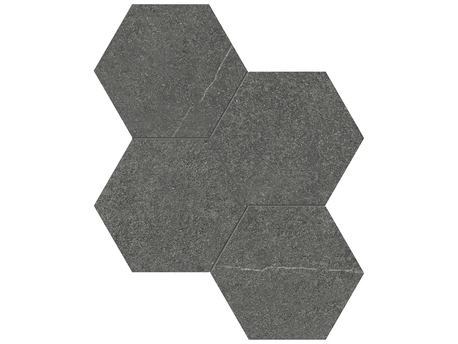 Anatolia Tile 6" Mjork Color Body Porcelain Carbon 4 Piece Mosaic Hexagon 4501-0378-0 1 Sheet = .80 Sq. Ft." Carbon 6" Hexagon - premium natural stone mosaic tile from Anatolia Tile, available at PoshHaus showroom in Keene, NH