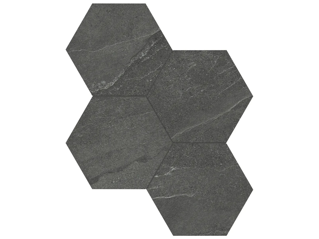 Anatolia Tile 6" Hex Nord Carbon 4501-0390-1 - 1 Sheet = .797 Sf" Carbon 6" Hexagon - premium natural stone mosaic tile from Anatolia Tile, available at PoshHaus showroom in Keene, NH