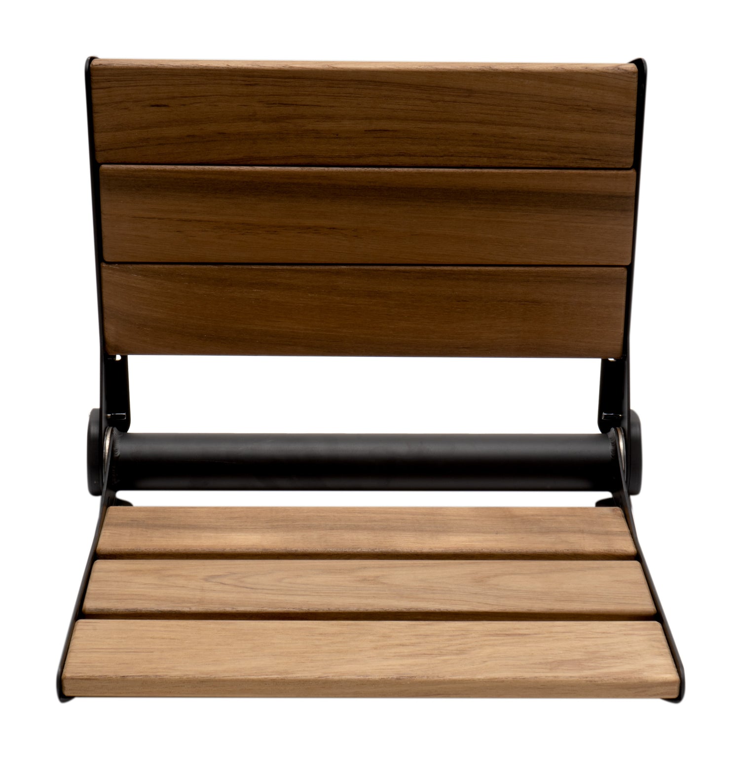 Black Matte 17" Wide Foldable Teak Shower Seat with Backrest