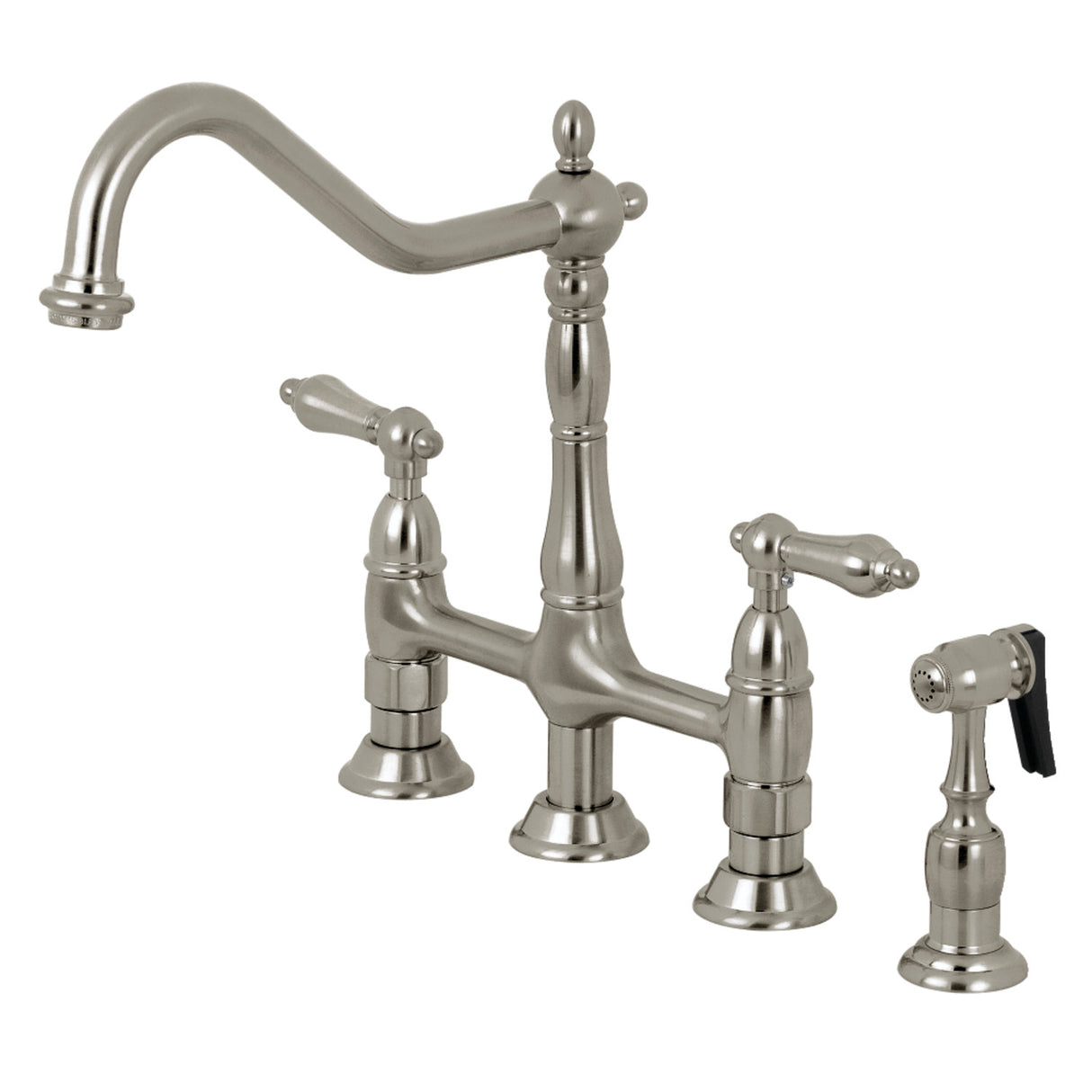Kingston Brass KS1278ALBS Heritage Bridge Kitchen Faucet with Brass Sprayer, Brushed Nickel