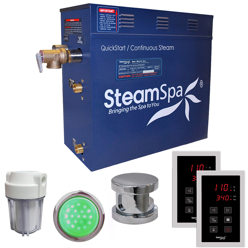 SteamSpa Royal 9 KW QuickStart Acu-Steam Bath Generator Package in Polished Chrome RYT900CH