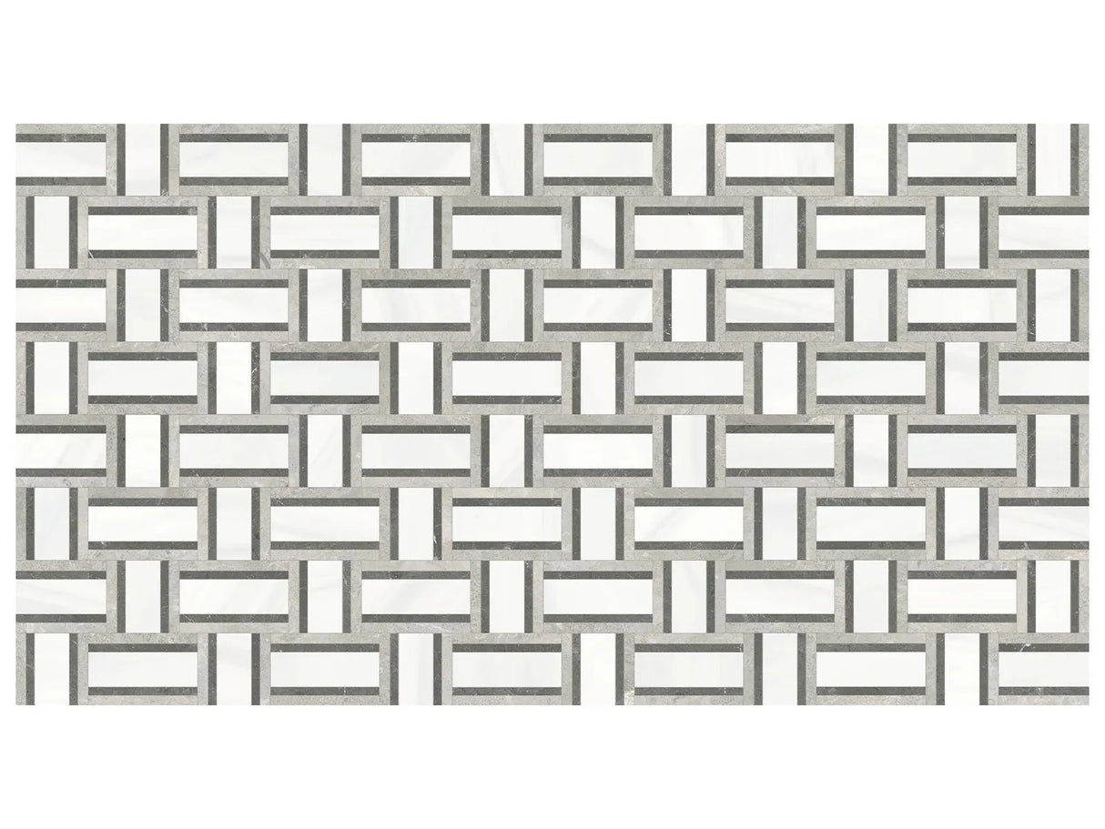 Anatolia Tile Utopio Cesto Mist Honed W/ Polished Accents Natural Stone Waterjet Mosaic 5001-0423-0 Cesto Mist - premium natural stone mosaic tile from Anatolia Tile, available at PoshHaus showroom in Keene, NH