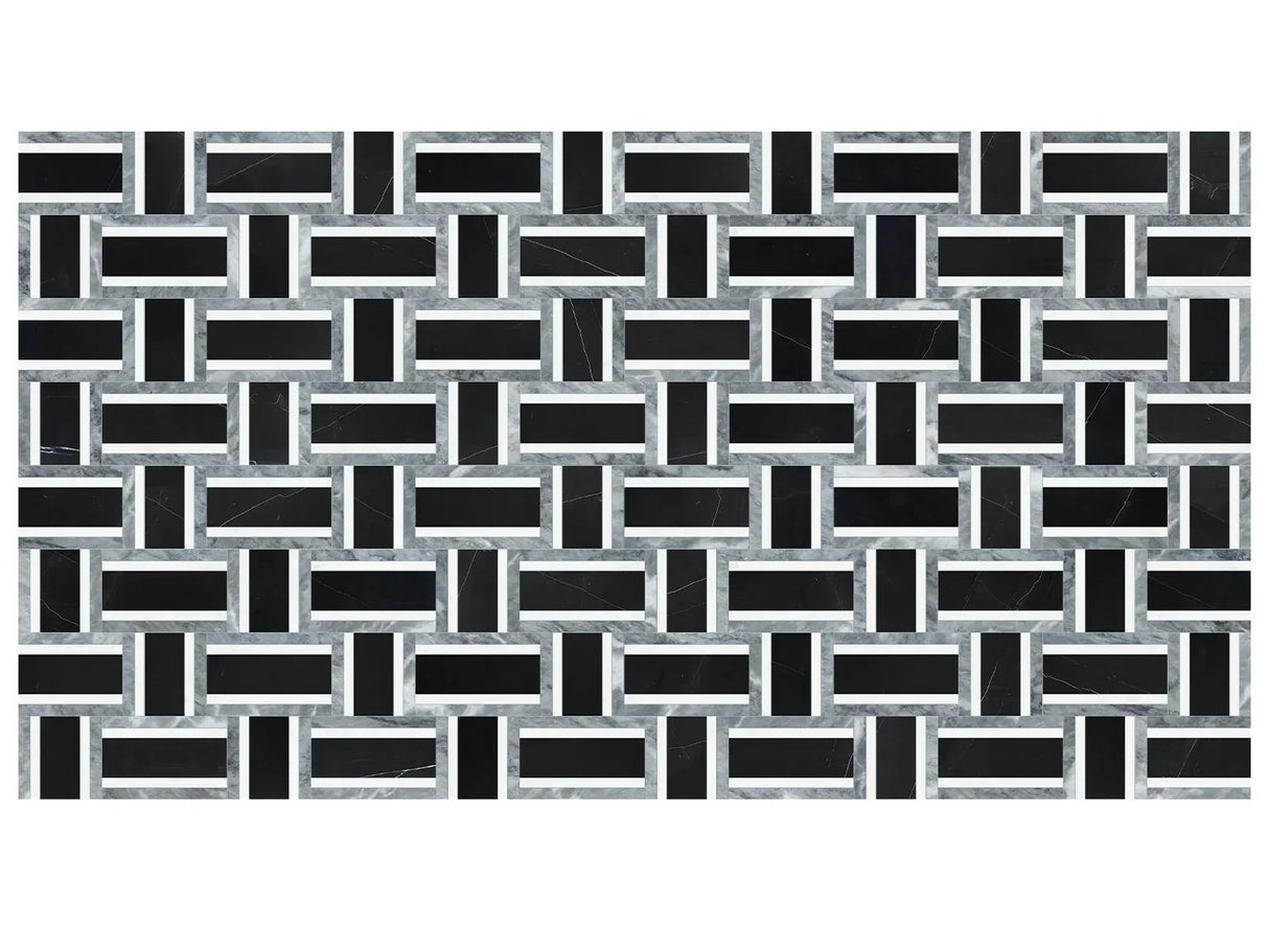 Anatolia Tile Utopio Cesto Monochromo Polished W/ Honed Accents Natural Stone Waterjet Mosaic 5001-0421-0 Cesto Monochromo - premium natural stone mosaic tile from Anatolia Tile, available at PoshHaus showroom in Keene, NH