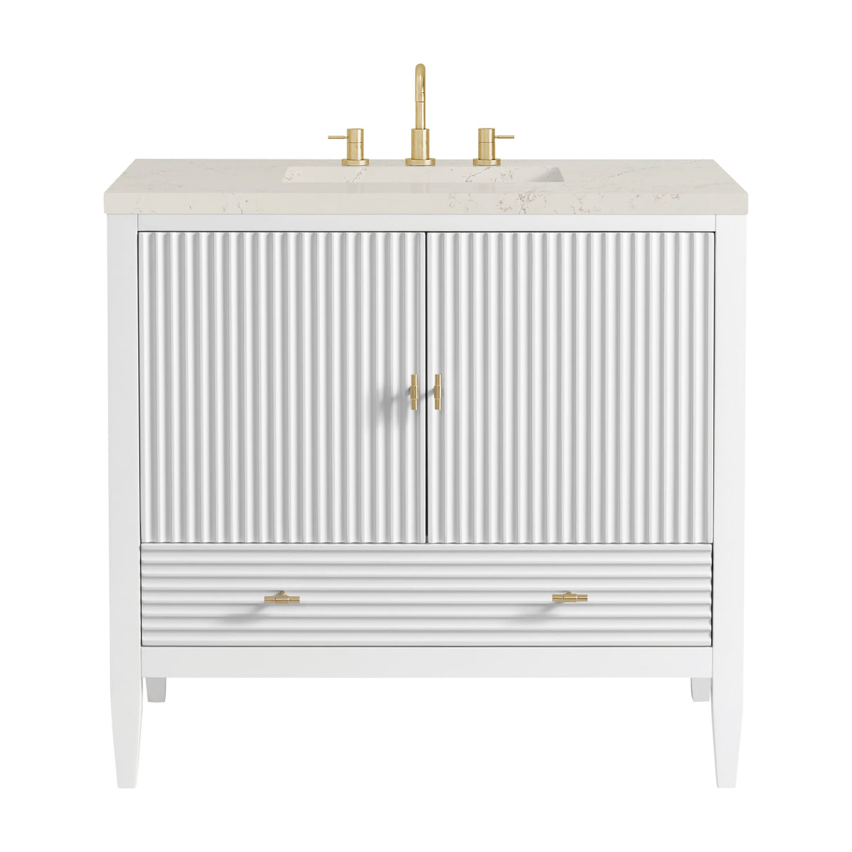 Myrrin 36" Vanity, Bright White, w/ 3 CM Siberian Silestone Top