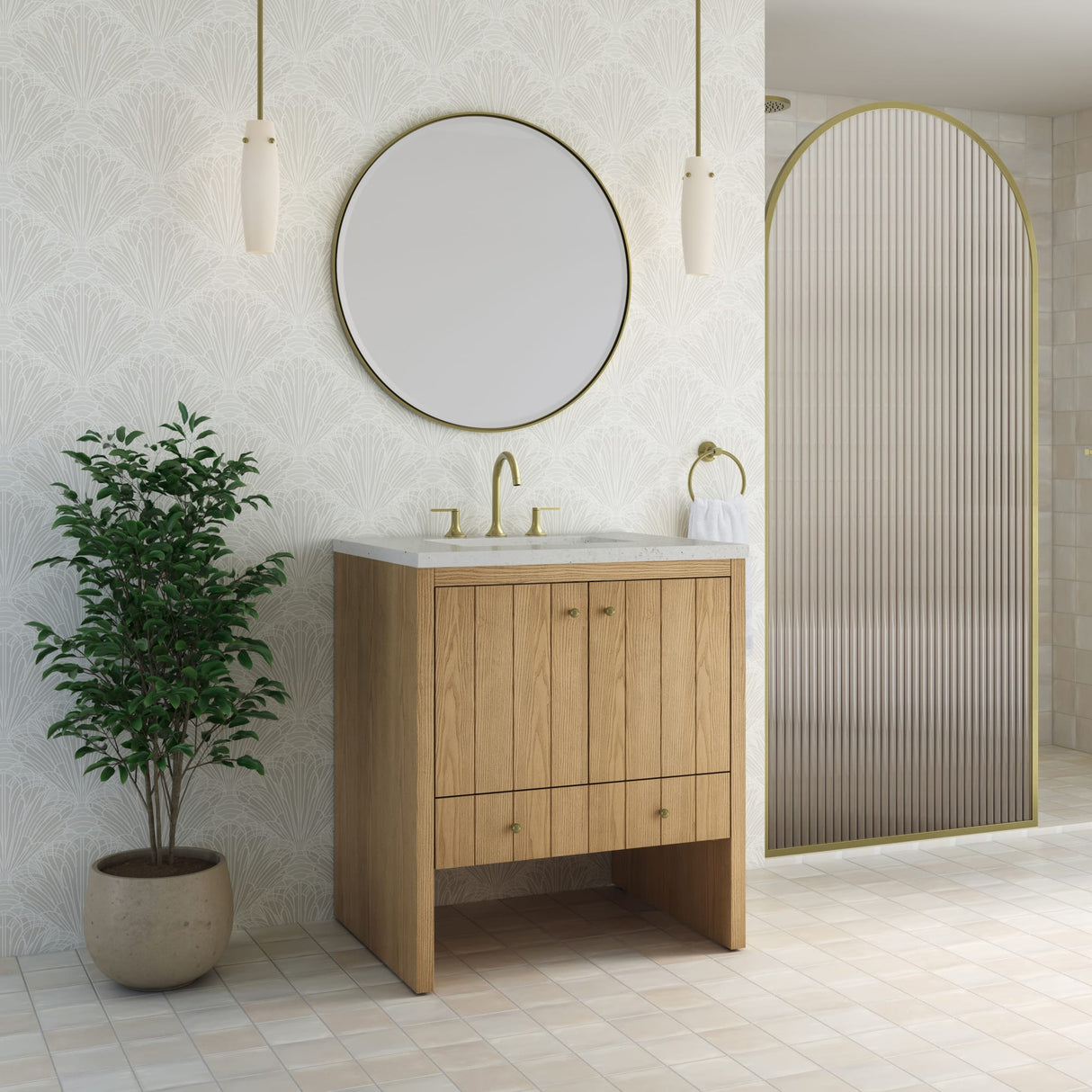 Hudson 30" Single Vanity, Light Natural Oak w/ 3 CM Lime Delight Silestone Top