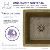 ANZZI SK-004 Erzurum Drop-in Handmade Copper 16 in. 0-Hole Single Bowl Kitchen Sink in Hammered Antique Copper