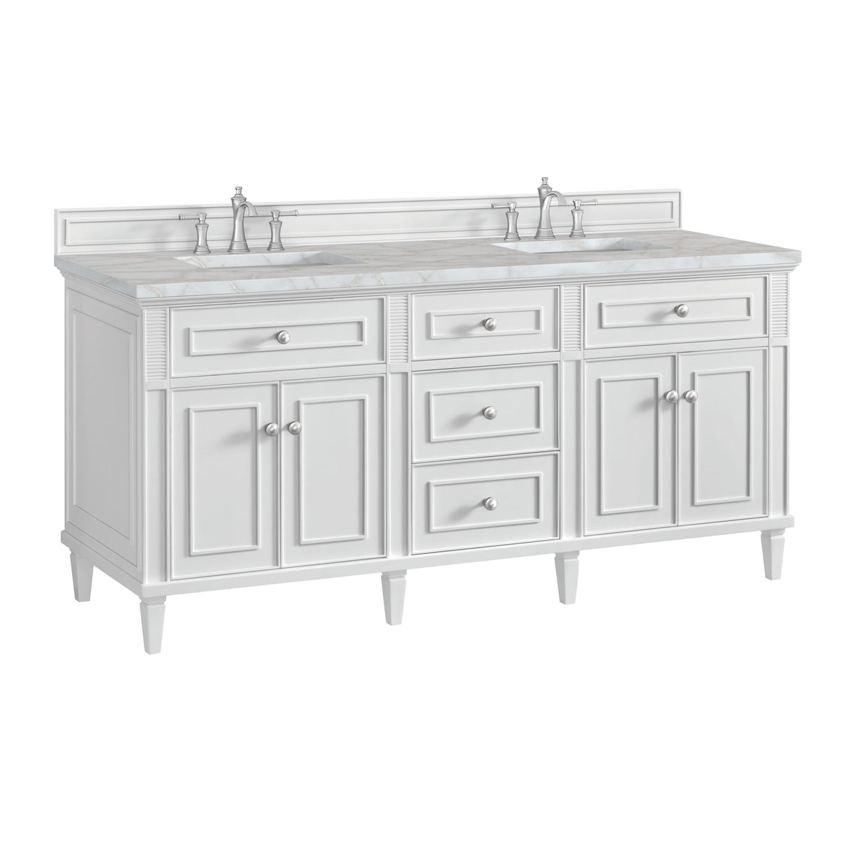 Lorelai 72" Double Vanity, Bright White w/ 3 CM Victorian Silver Silestone Top