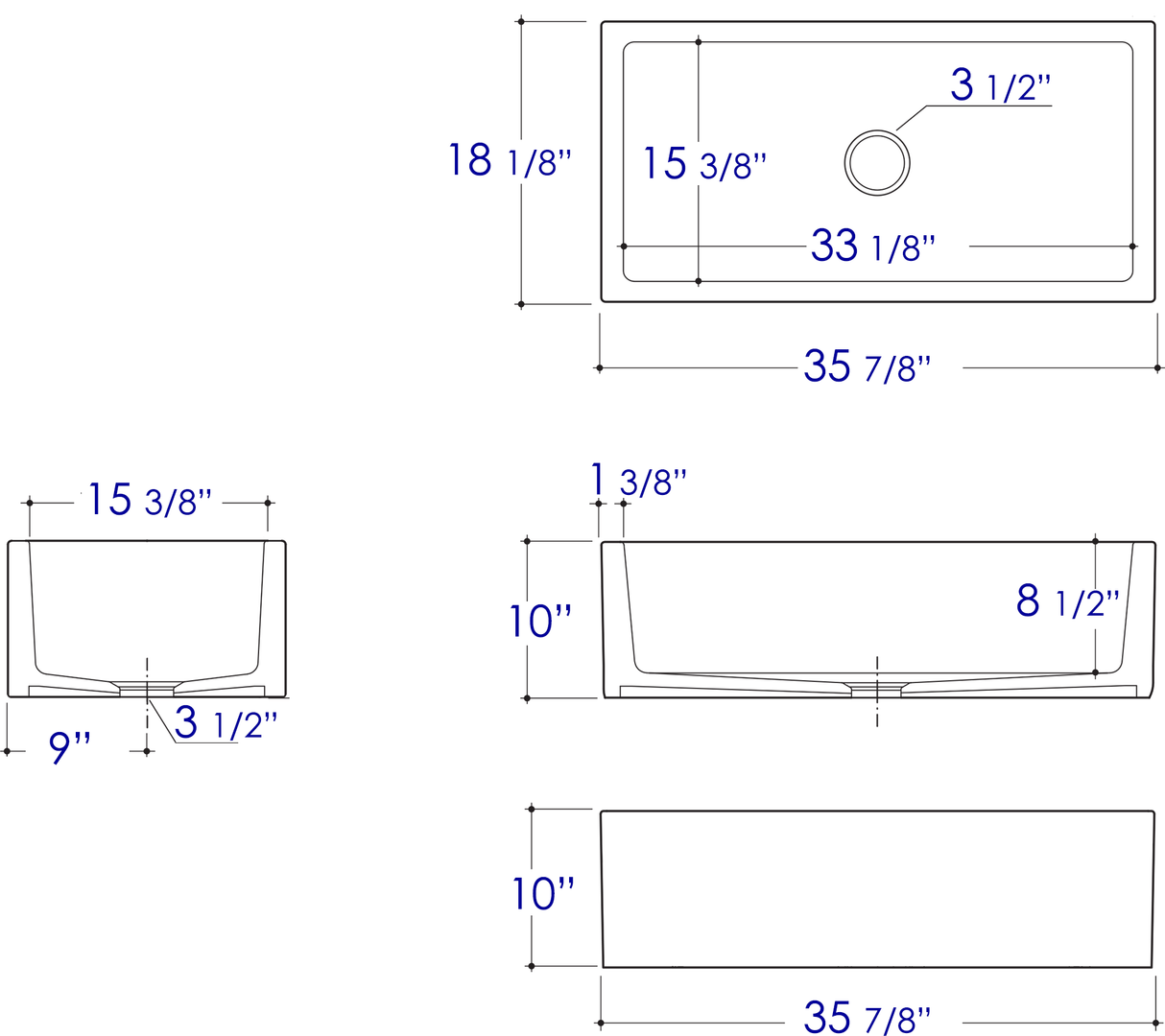 ALFI brand AB3618HS-W 36 inch White Reversible Smooth / Fluted Single Bowl Fireclay Farm Sink