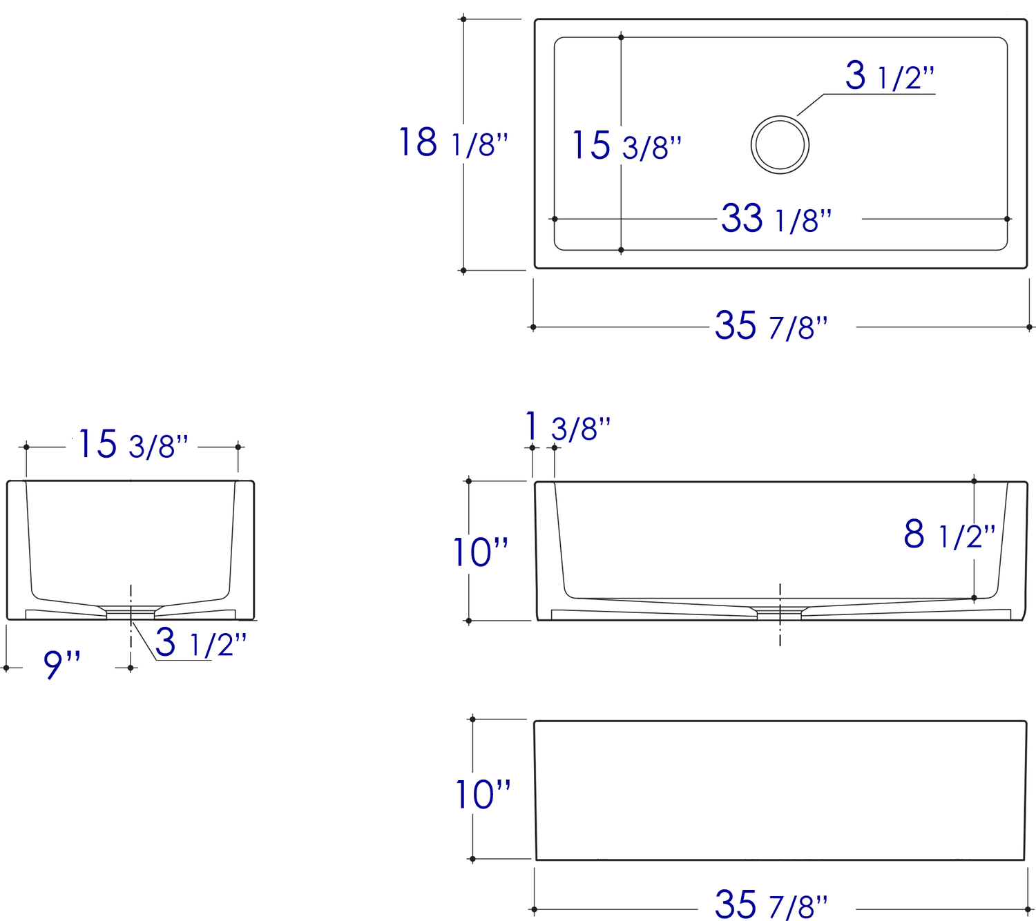 36" Black Matte Reversible Smooth / Fluted Single Bowl Fireclay Farm Sink