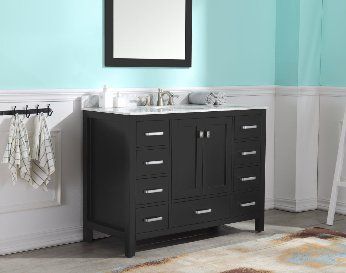 ANZZI VT-MRCT0048-BK Chateau 48 in. W x 22 in. D Bathroom Bath Vanity Set in Black with Carrara Marble Top with White Sink