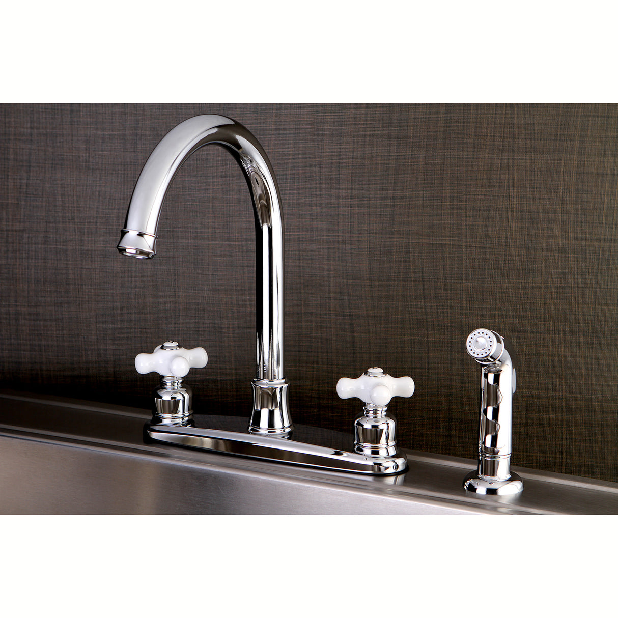 Kingston Brass FB7791PXSP Victorian 8" Centerset Kitchen Faucet with Sprayer, Polished Chrome