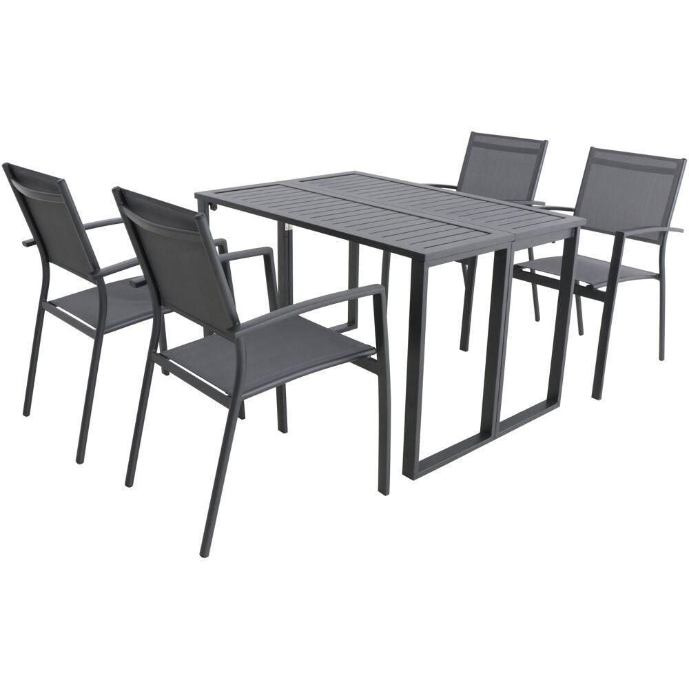 Hanover CONDN5PC-GRY Conrad 5pc Dining Set: 4 Alum Sling Chairs and Folding Table