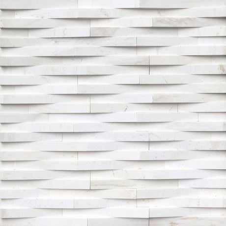 Cosmic white 3d wave ledger panel 6" x 24" honed marble wall tile LPNLMCOSWHI624-3DW product shot angle view