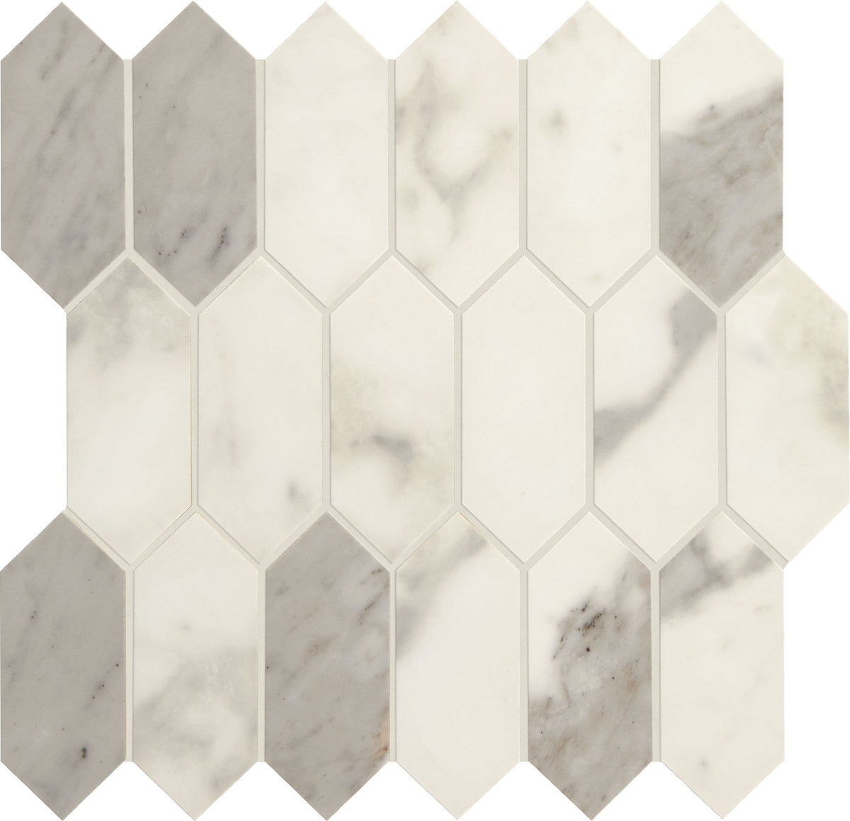 Daltile Marble Attache Calacatta Linear Hexagon 2x5 Matte Mosaic Tile