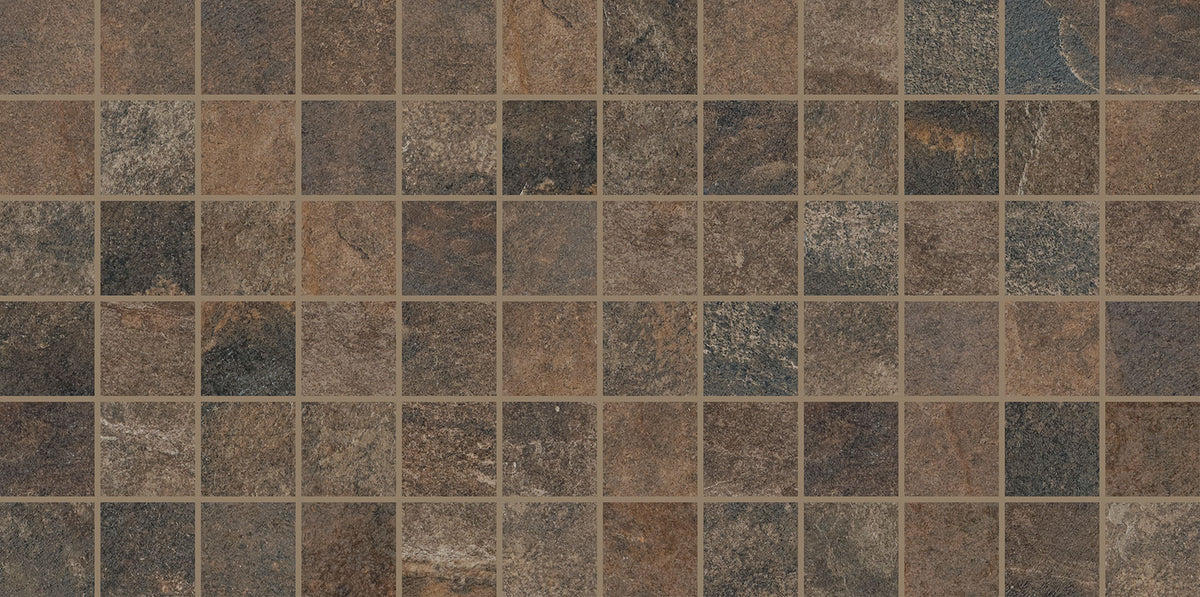 Daltile Slate Attache Multi Brown Straight Joint 2x2 Matte Mosaic Tile