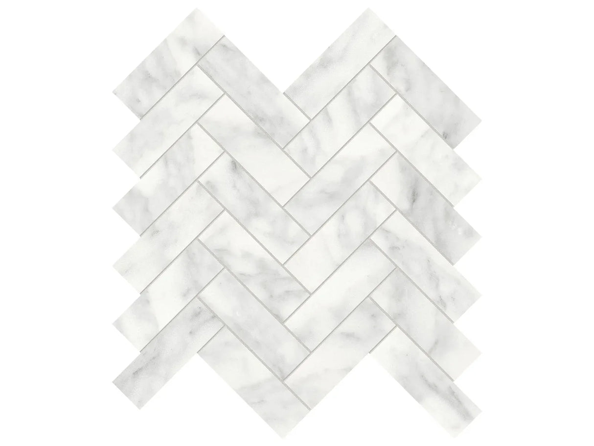 Anatolia Tile 1.25X4 Cromo Bianco Herringbone Honed Marble Mosaic 5001-0285-0 * 1 Sheet = .89 Sqft * Cromo Bianco Herringbone - premium natural stone mosaic tile from Anatolia Tile, available at PoshHaus showroom in Keene, NH