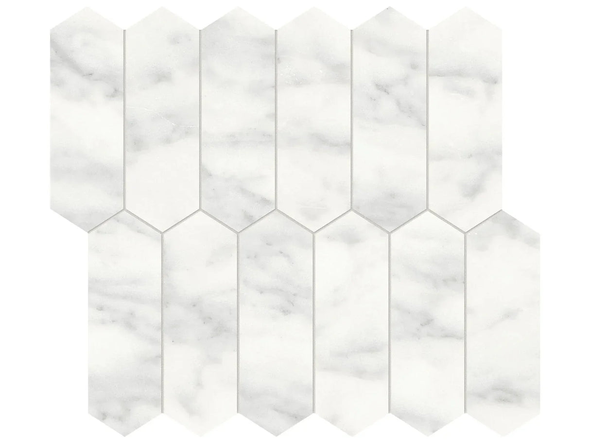 Anatolia Tile 2X6 Cromo Bianco Picket Honed Marble Mosaic 5001-0286-0 * 1 Sheet = .87 Sqft * Cromo Bianco Picket 2x6 - premium natural stone mosaic tile from Anatolia Tile, available at PoshHaus showroom in Keene, NH