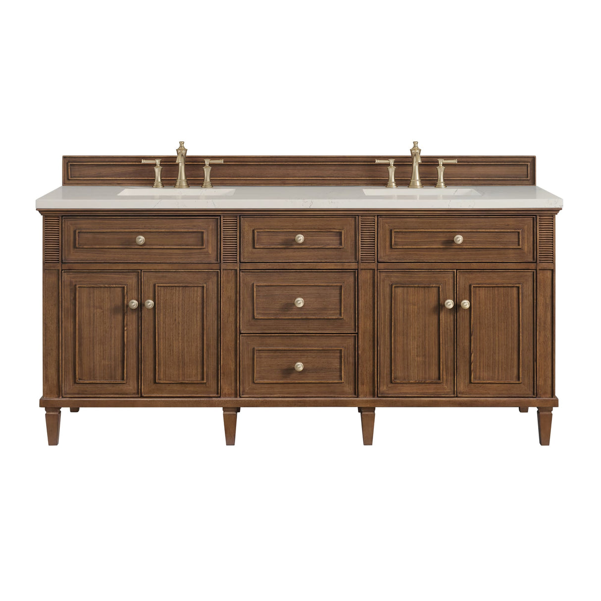 Lorelai 72" Double Vanity, Mid-Century Walnut, w/ 3 CM Siberian Silestone Top