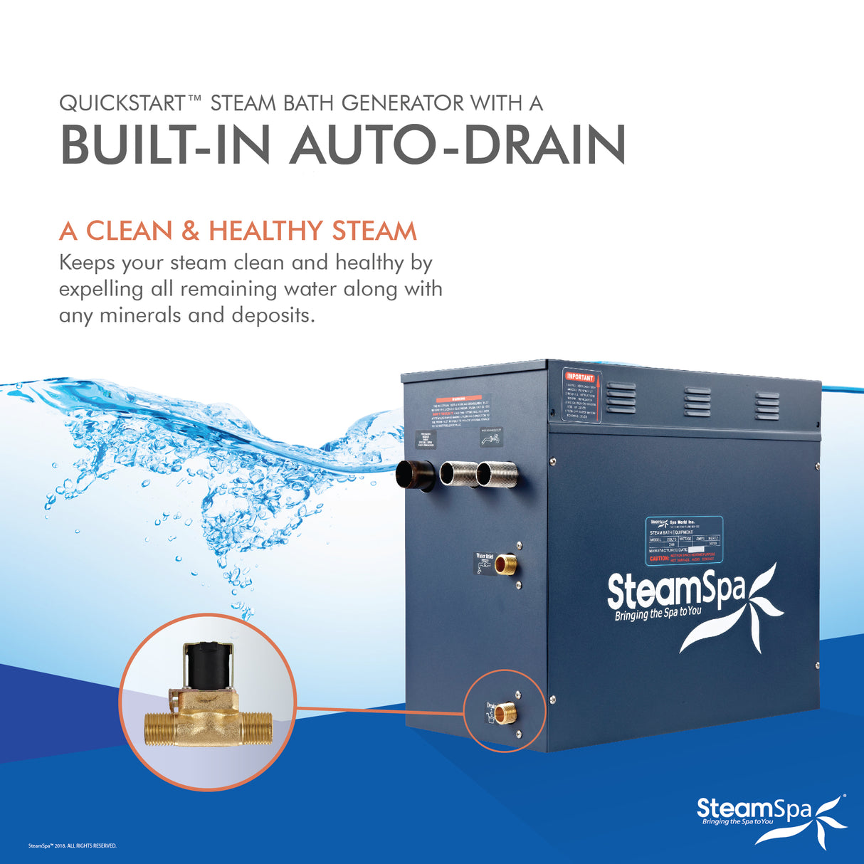 SteamSpa Oasis 10.5 KW QuickStart Acu-Steam Bath Generator Package with Built-in Auto Drain in Brushed Nickel OA1050BN-A