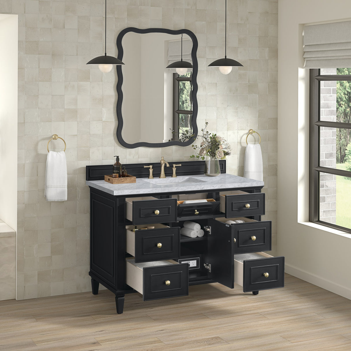 Lorelai 48" Single Vanity, Black Onyx w/ 3 CM Carrara White Marble Top