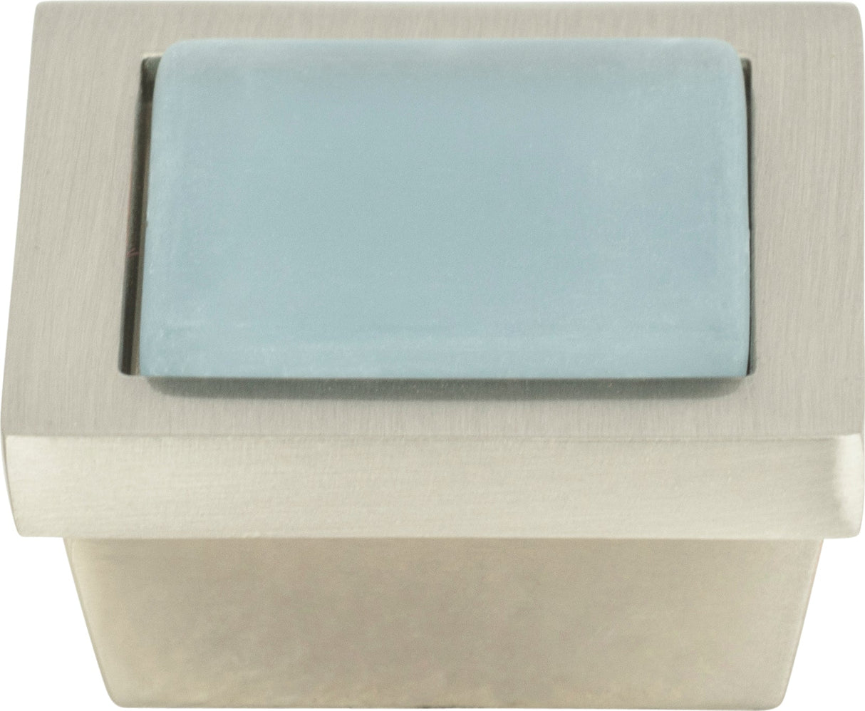 Atlas Homewares Spa Blue Square Knob 1 3/8 Inch Brushed Nickel