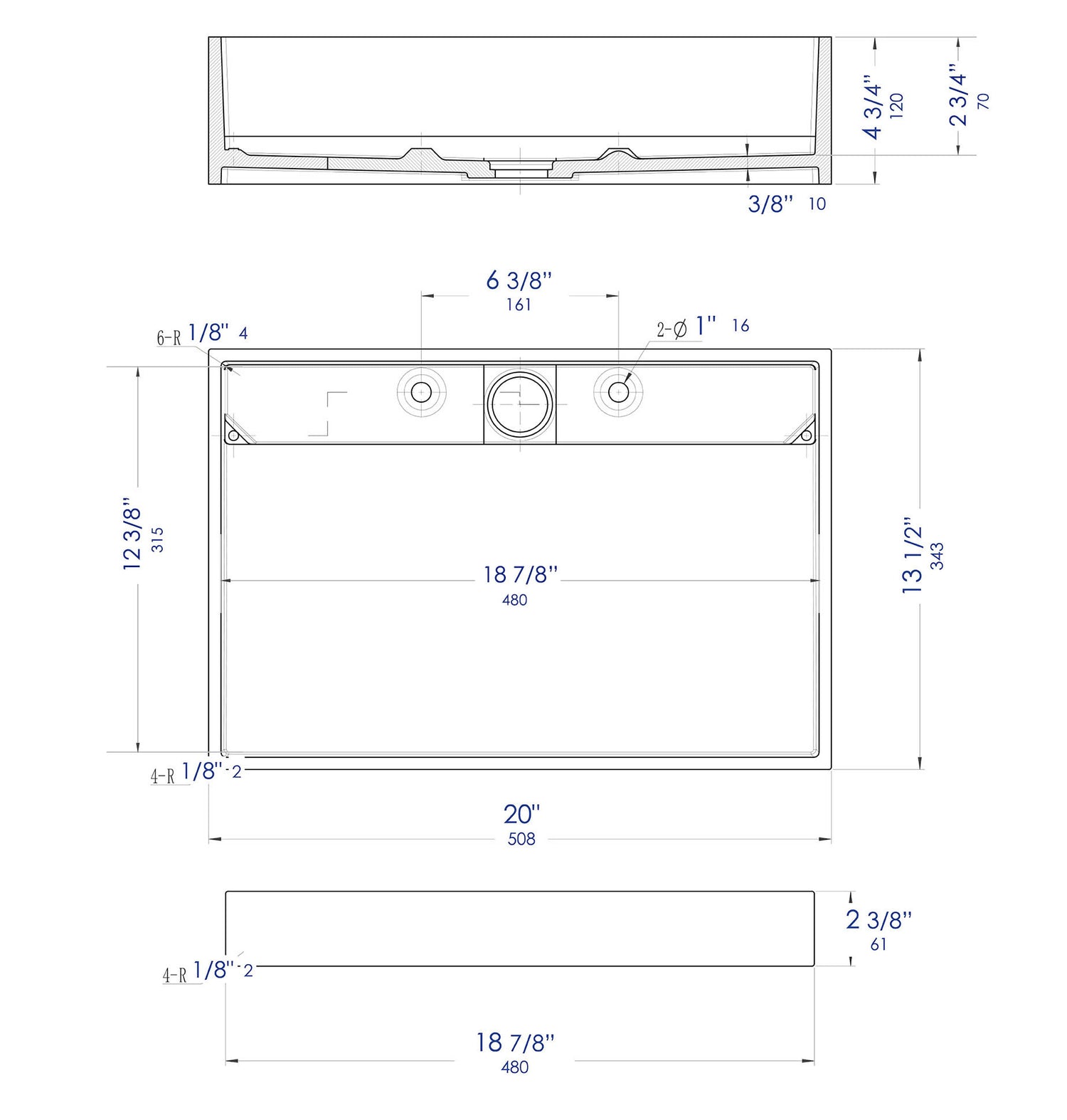 ALFI brand ABRS2014BM Black Matte 20" x 14" Solid Surface Resin Sink
