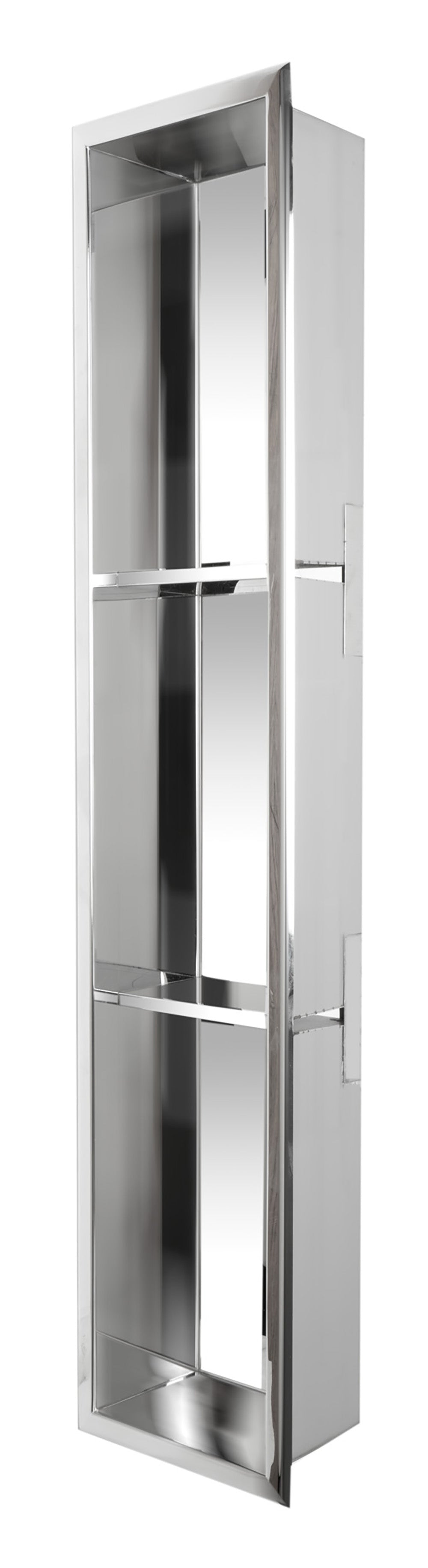 ALFI brand 8 x 36 Polished Stainless Steel Vertical Triple Shelf Bath Shower Niche