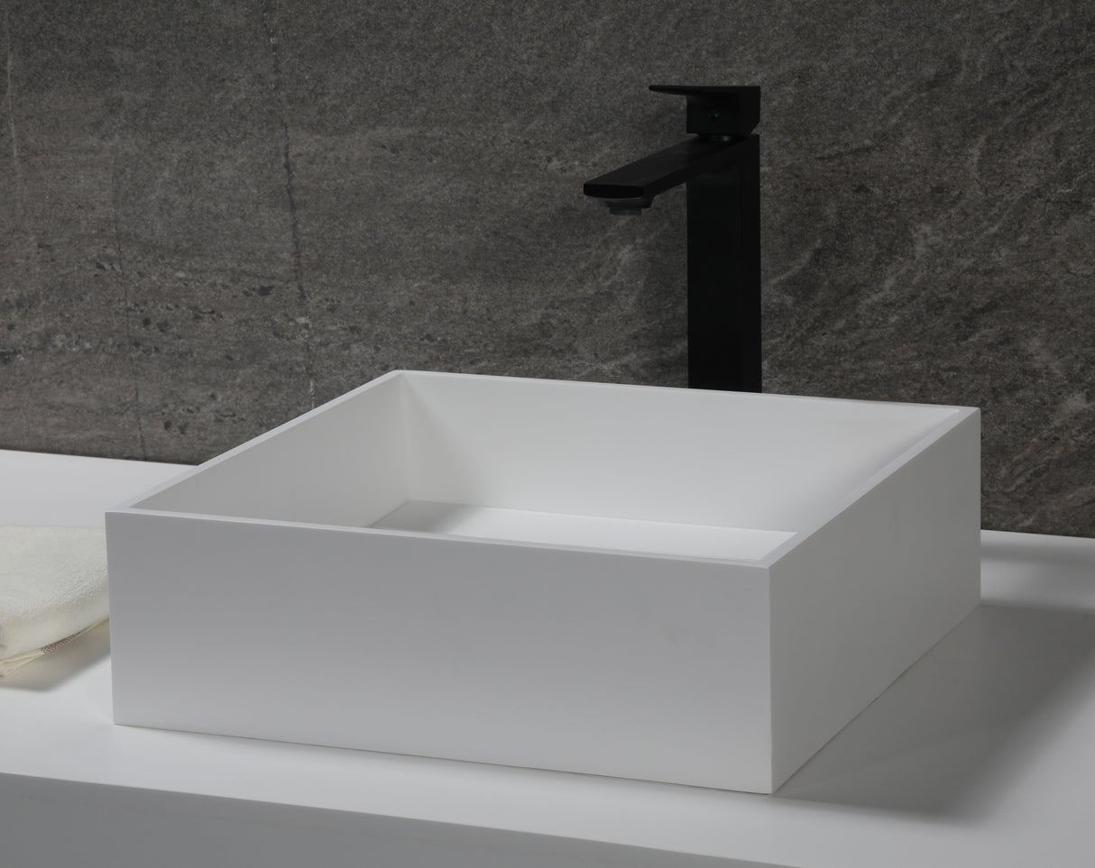 14" Square White Matte Solid Surface Resin Sink