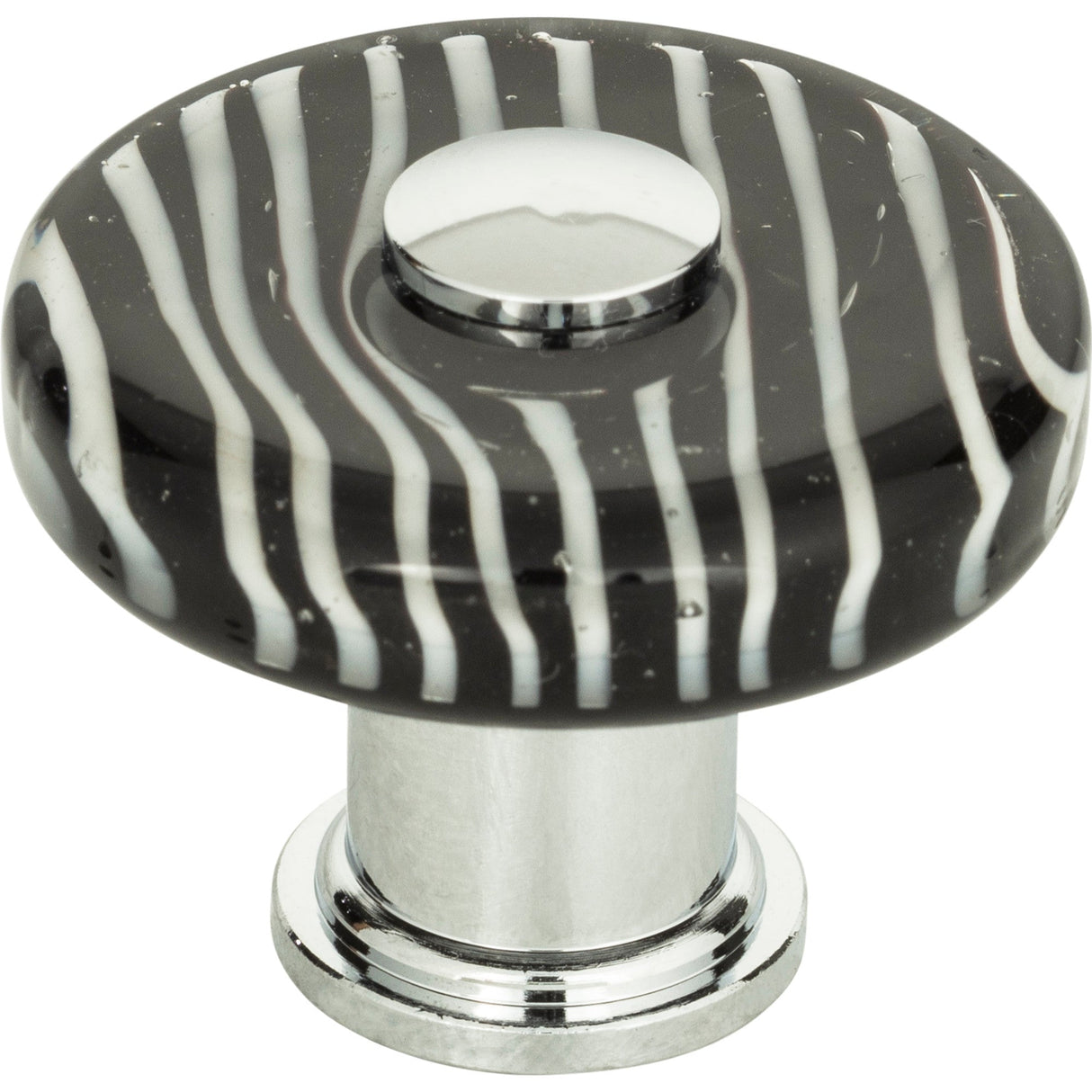Atlas Homewares Zebra Glass Round Knob 1 1/2 Inch Polished Chrome