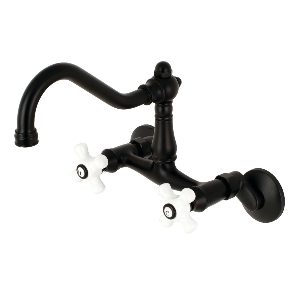 Kingston Brass KS3220PX Vintage 6" Adjustable Center Wall Mount Kitchen Faucet, Matte Black