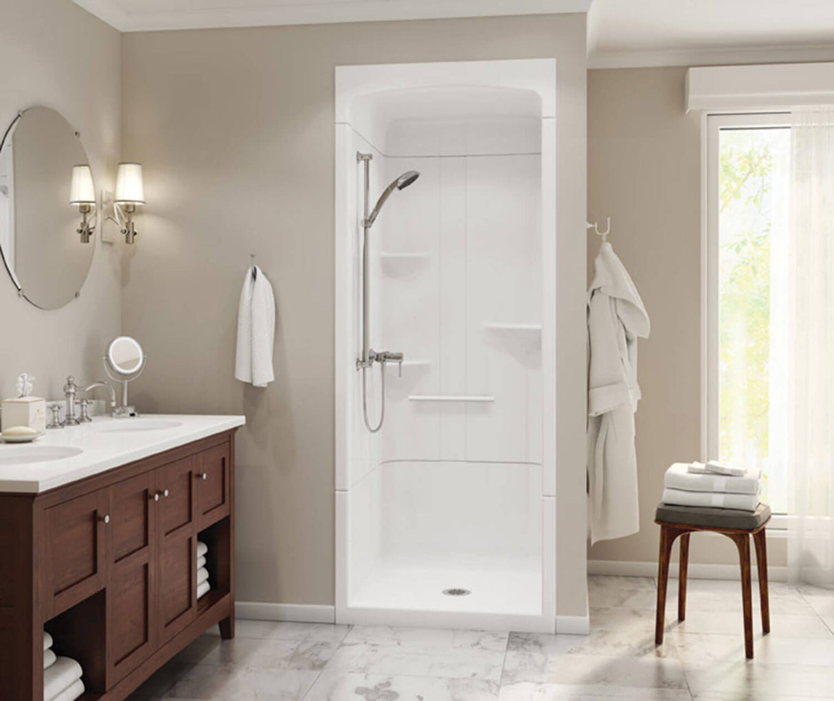 MAAX 105918-S-000-001- Camelia SHR-3636 Acrylic Alcove Center Drain Three-Piece Shower in White