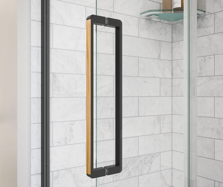 MAAX 135323-900-285-000 Uptown 44-47 x 76 in. 8 mm Sliding Shower Door for Alcove Installation with Clear glass in Matte Black & Wood