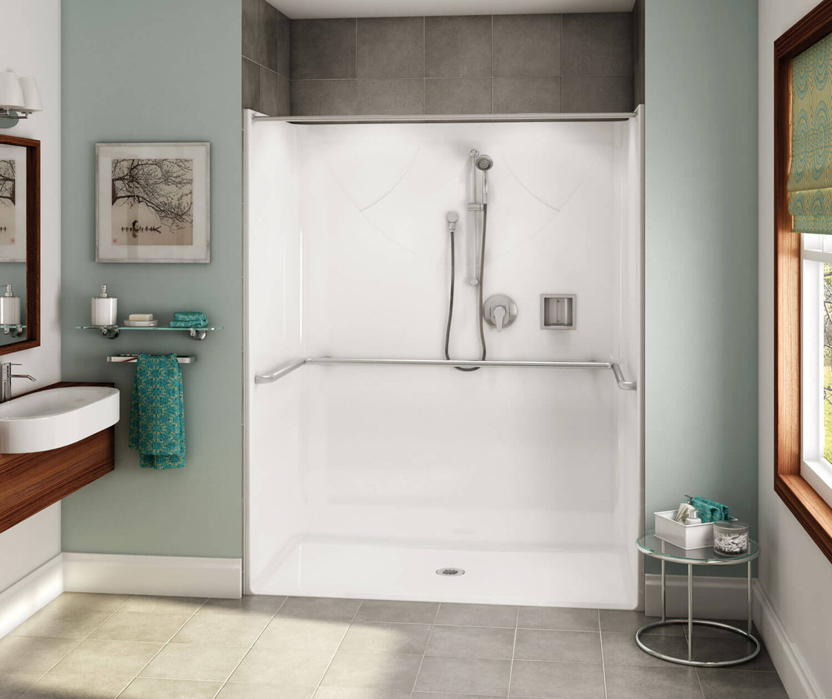 MAAX 106039-000-002-107 OPS-6030 ADA Compliant (without Seat) AcrylX Alcove Center Drain One-Piece Shower in White