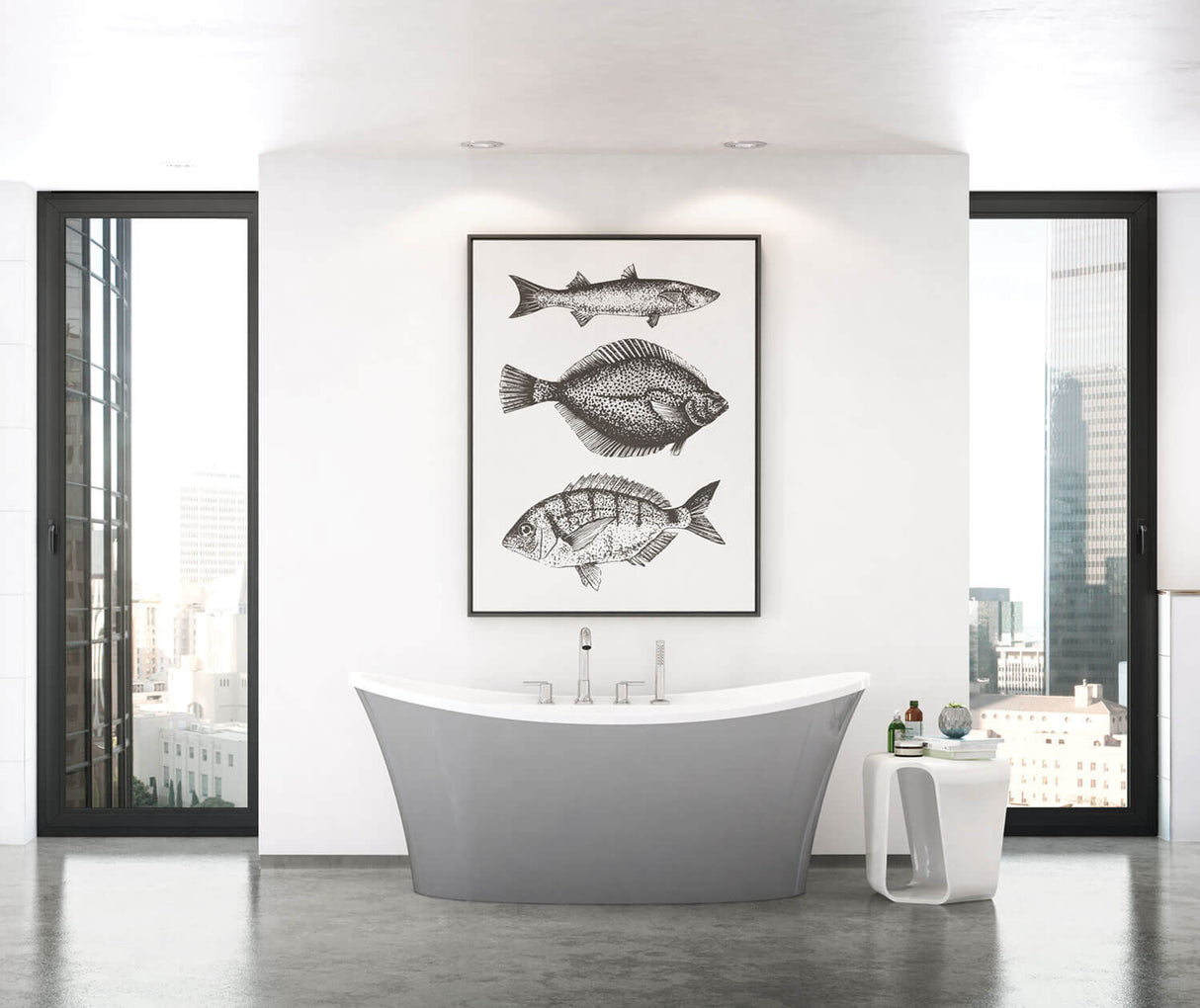 MAAX 106267-000-001-101 Ariosa 6636 Acrylic Freestanding Center Drain Bathtub in White with Sterling Silver Skirt