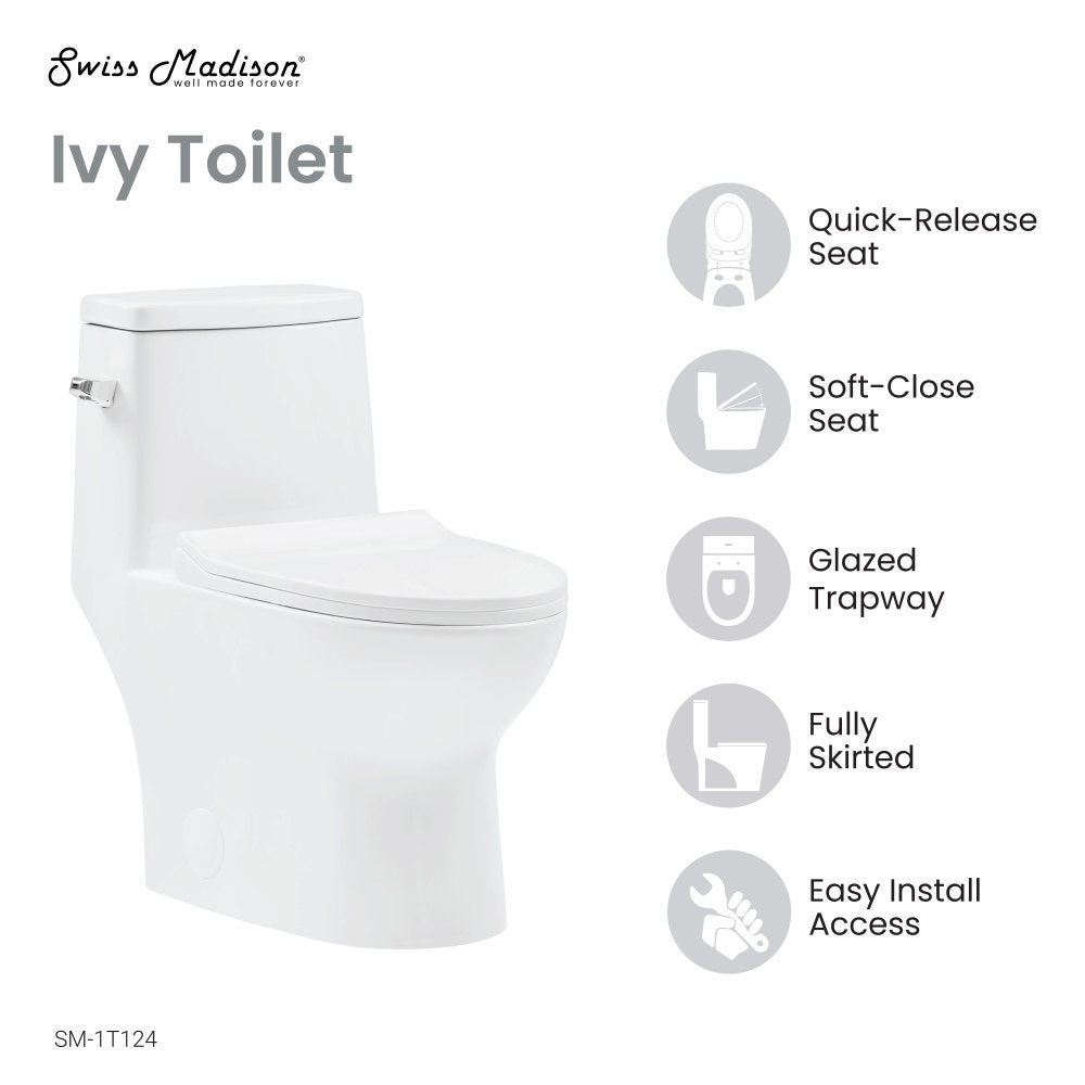 Ivy One-Piece Elongated Toilet Left Side Flush, 10" Rough-In 1.28 gpf