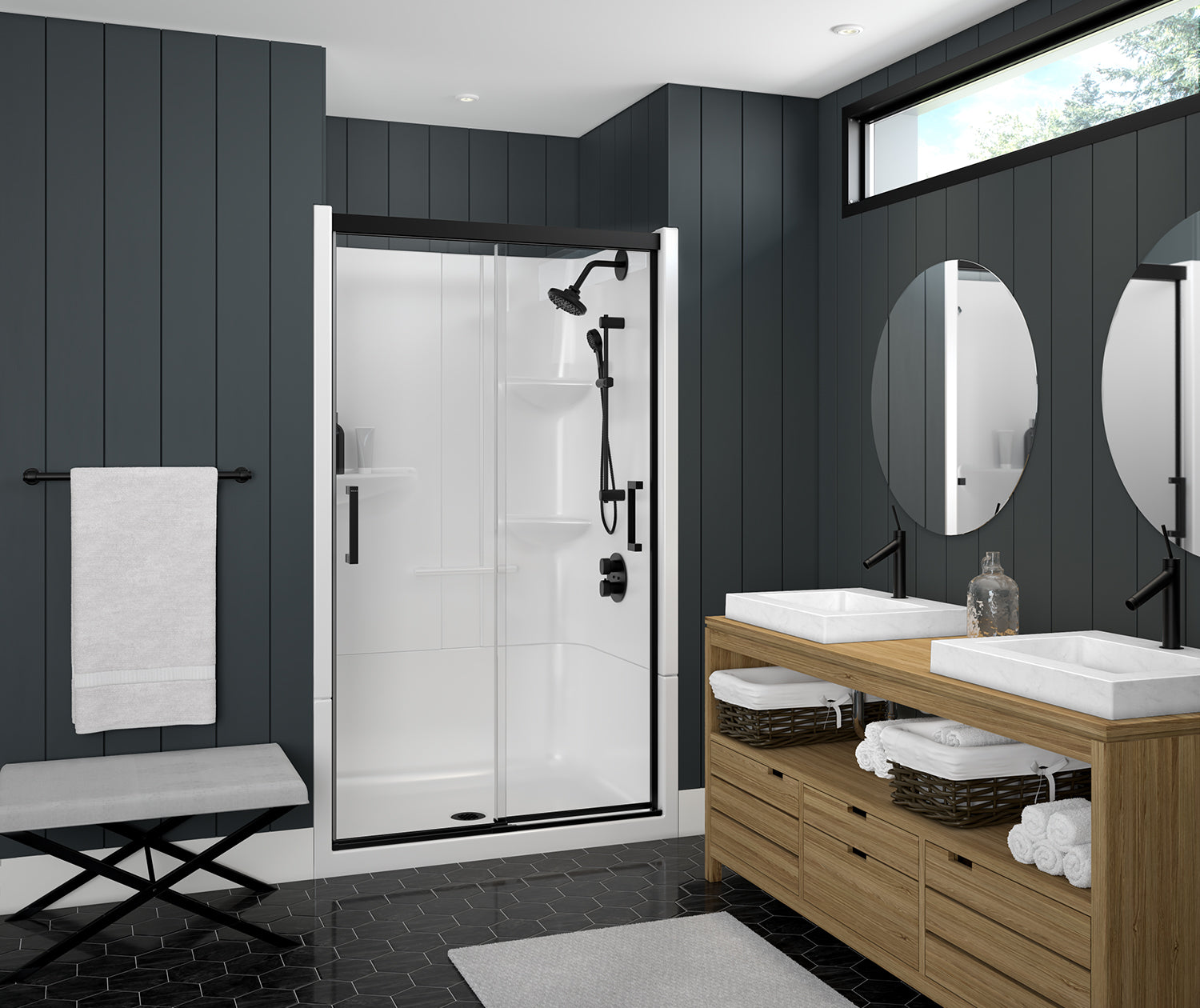 MAAX 138520-900-340-000 Incognito 74 39-42 x 74 in. 8mm Bypass Shower Door for Alcove Installation with Clear glass in Matte Black