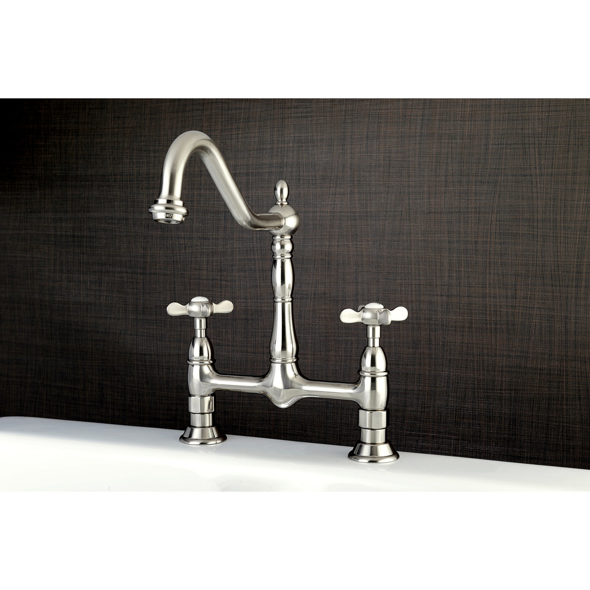 Kingston Brass KS1178BEX Essex Bridge Kitchen Faucet, Brushed Nickel