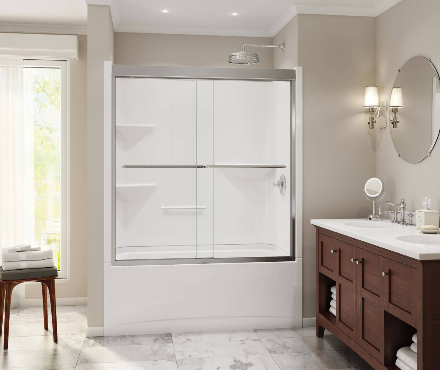 MAAX 105915-SL-000-001 Camelia TS-6032 Acrylic Alcove Left-Hand Drain Two-Piece Tub Shower in White