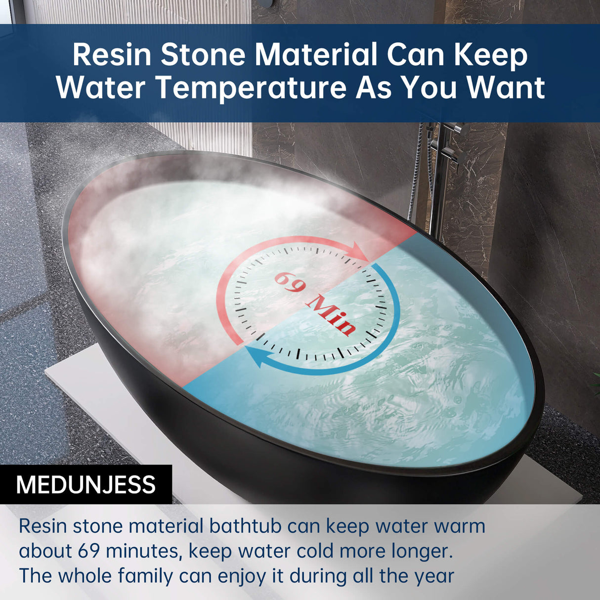 New England Home Goods Malibu 67" Freestanding Tub in White - Stone Resin Solid Surface