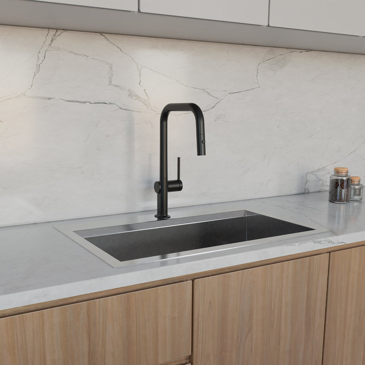 DAX Brass Single Handle Pull Out Kitchen Faucet, Matte Black DAX-8020007-BL