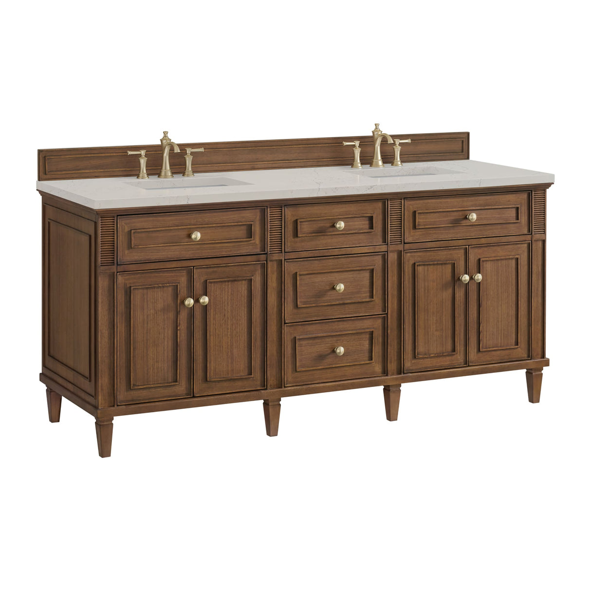 Lorelai 72" Double Vanity, Mid-Century Walnut, w/ 3 CM Siberian Silestone Top
