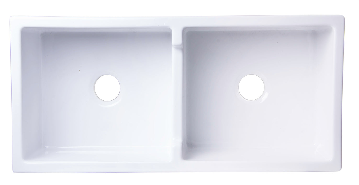 ALFI brand AB3918ARCH-W  39" White Arched Apron Thick Wall Fireclay Double Bowl Farm Sink