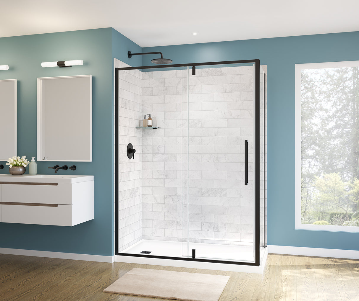 MAAX 135326-900-340-000 Uptown 57-59 x 76 in. 8 mm Pivot Shower Door for Alcove Installation with Clear glass in Matte Black