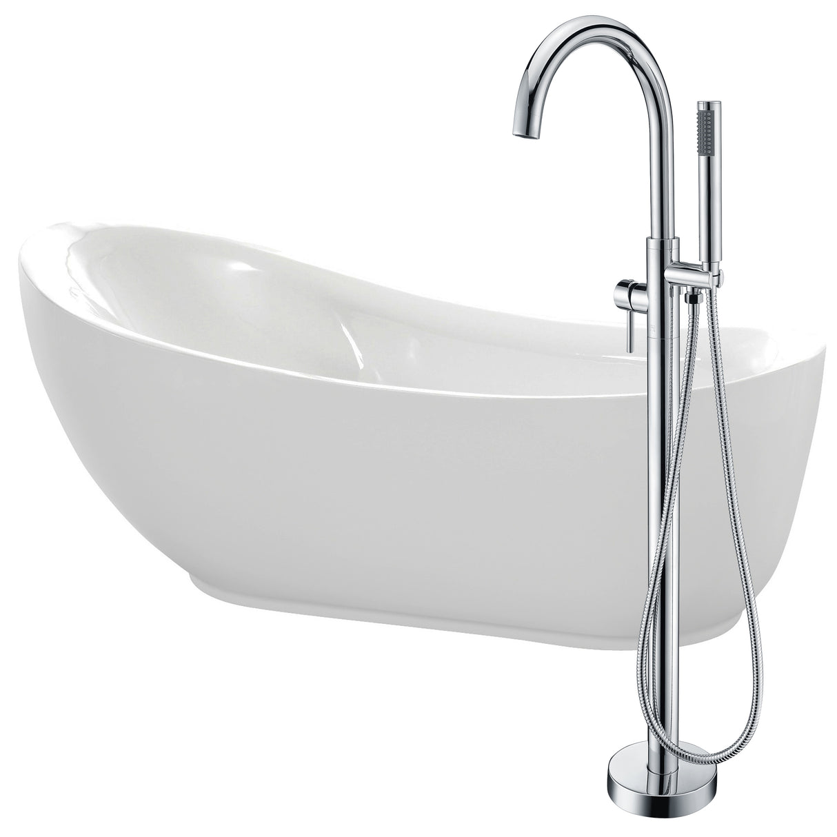 ANZZI FTAZ090-0025C Talyah 71 in. Acrylic Flatbottom Non-Whirlpool Bathtub in White with Kros Faucet in Polished Chrome