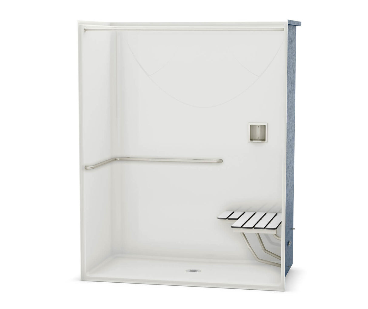 MAAX 106074-000-002-116 OPS-6030-RS - ADA Grab Bar and Seat AcrylX Alcove Center Drain One-Piece Shower in White