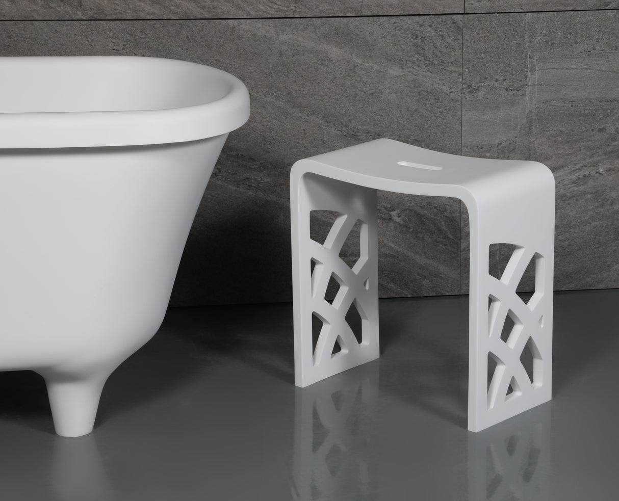 Designer White Matte Solid Surface Resin Bathroom / Shower Stool